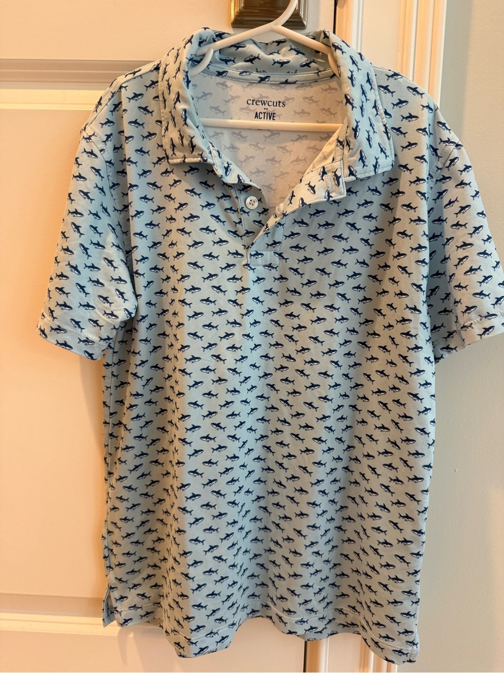 Crewcuts Active Light Blue Shark-Print Polo Shirt